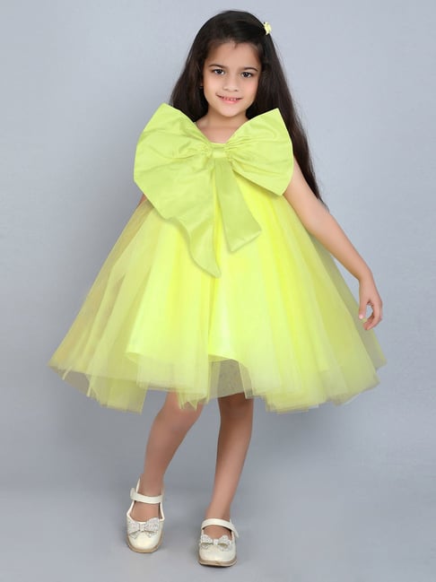 Pink Chick Girls Yellow Sleeveless Bow Applique Fit and Flared Dress