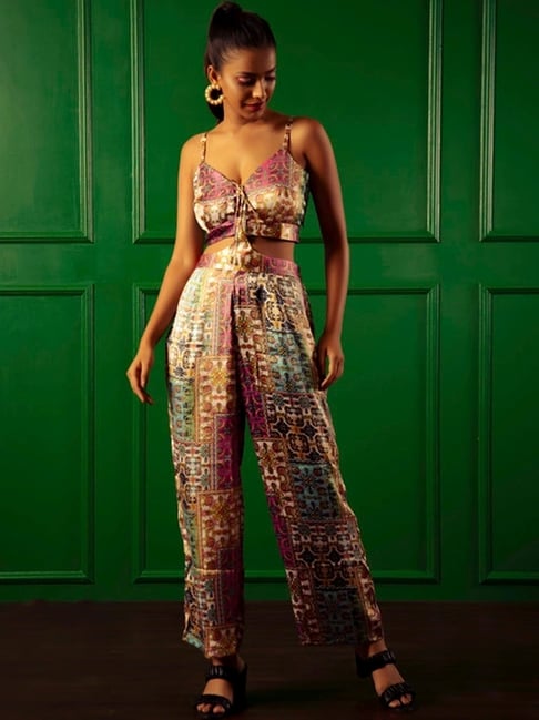 Urban Sundari Multicolor Satin Casual Fit Printed Jumpsuit-picture-10