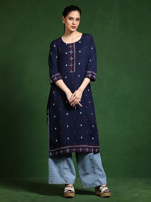 Jaipur Kurti Navy Blue Kurtakurtis-picture-12