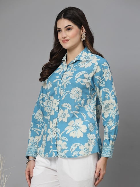 QOMN Blue Cotton Printed Shirt-picture-37