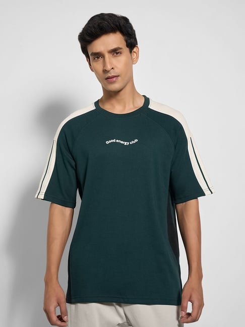 Ajile By Pantaloons Green Relaxed Fit Colour Block T-Shirts-picture-17