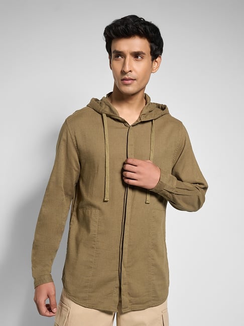 7 Alt By Pantaloons Olive Green Cotton Relaxed Fit Hooded Shirts-picture-41