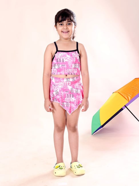 Kiddopanti Girls Neon Pink Regular Fit Printed Swimwear-picture-28