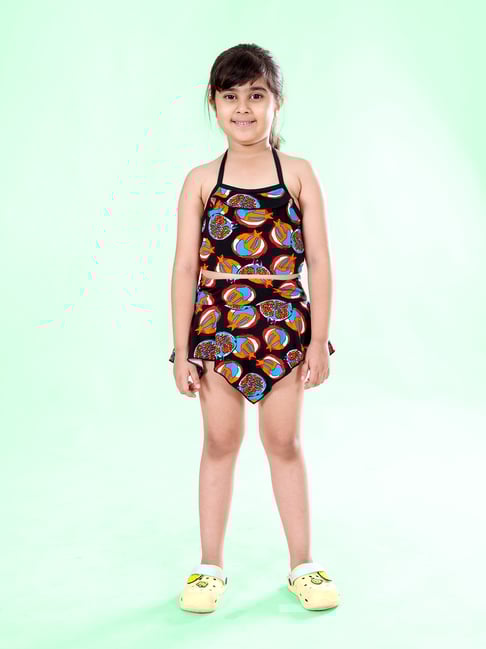 Kiddopanti Girls Black & Red Regular Fit Printed Swimwear-picture-39