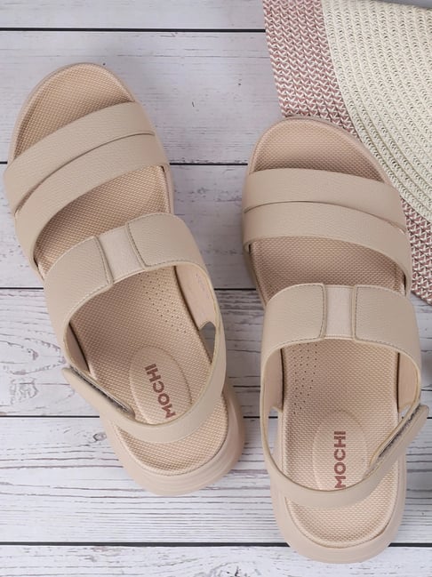 Mochi Women's Beige Back Strap Sandals