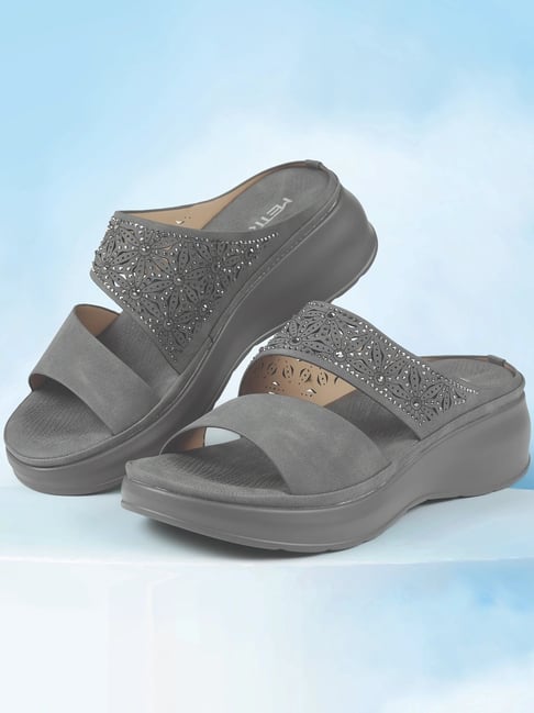 Metro Women's Grey Slide Wedges-picture-18