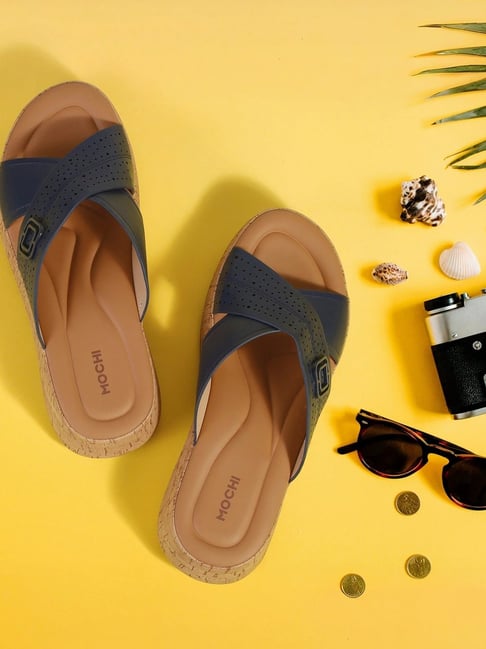 Mochi Women's Navy Blue Cross Strap Sandals