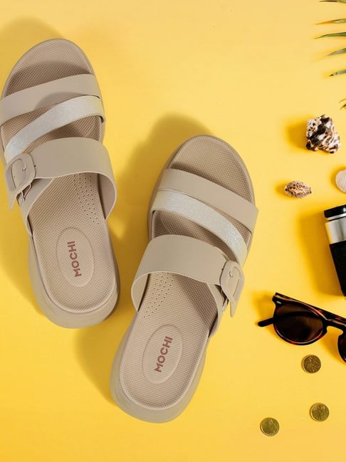 Mochi Women's Beige Slide Sandals