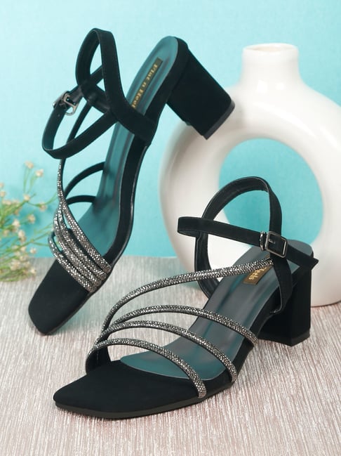 Flat N Heels Women's Black Ankle Strap Sandals