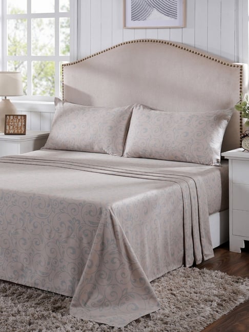 Maspar Seamless Scroll Blue Cotton Printed 400 TC King Flat Bedsheet with 2 Pillow Cases-picture-16