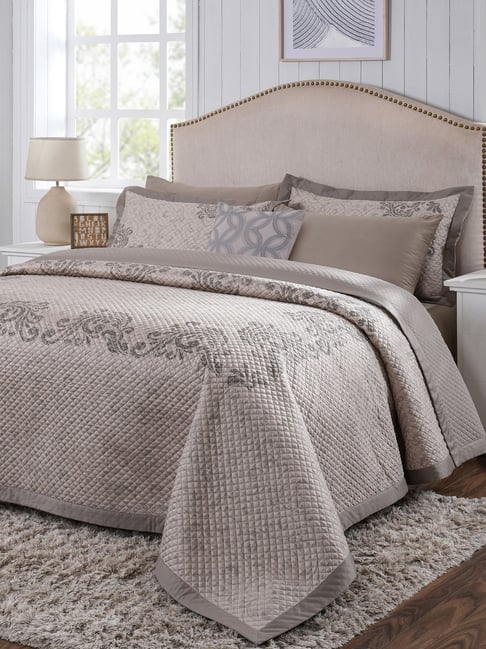 Maspar Seamless Scroll Neutral Cotton Floral 400 TC Double Bedsheet Sets-picture-24