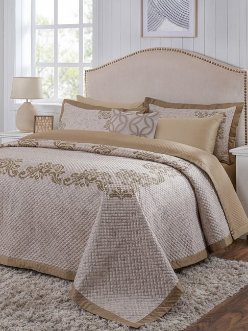 Maspar Seamless Scroll Gold Cotton Floral 400 TC Double Bedsheet Sets-picture-34