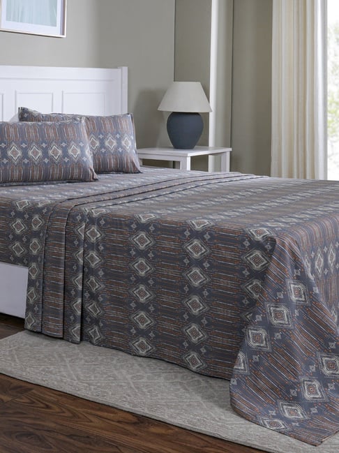 Maspar Gareth Orange Cotton Geometric 144 TC Double Flat Bedsheet with 2 Pillow Cases-picture-10