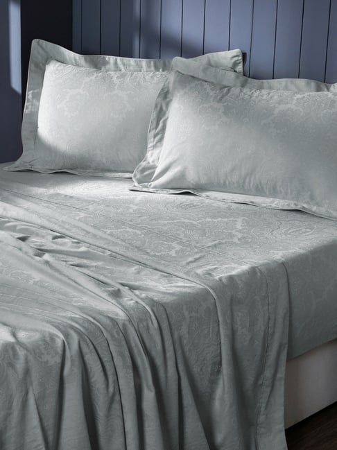 Maspar Evander Blue Cotton Printed 300 TC King Flat Bedsheet with 2 Pillow Cases-picture-43