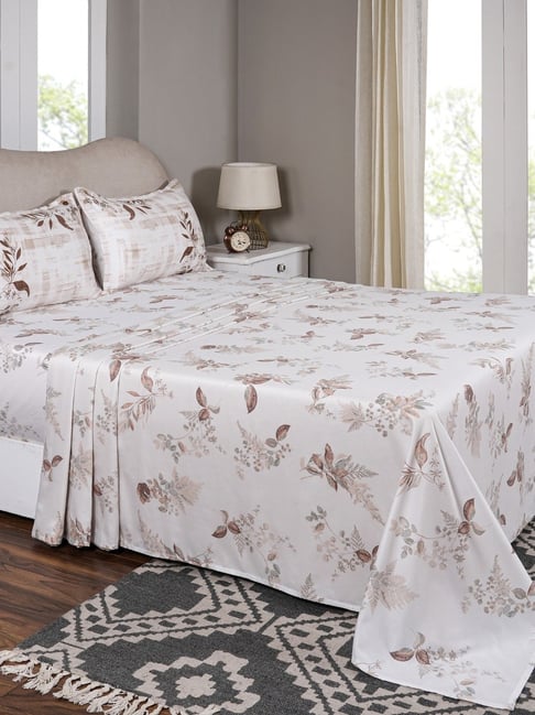 Maspar Edenia Brown Cotton Floral 300 TC Single Flat Bedsheet with 1 Pillow Case-picture-24