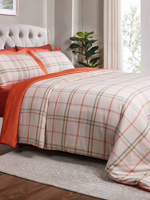 Maspar Mosaic Plaid Rust Cotton Geometric 110 TC King Duvet Cases with 2 Pillow Case