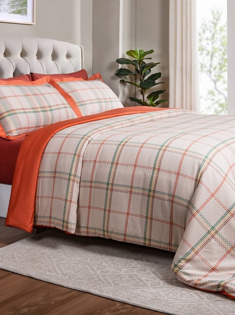 Maspar Mosaic Plaid Blue Cotton Geometric 110 TC Single Duvet Cases with 1Pillow Case-picture-27