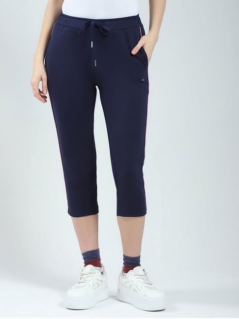 Monte Carlo Navy Blue Cotton Blend Solid Capris-picture-39