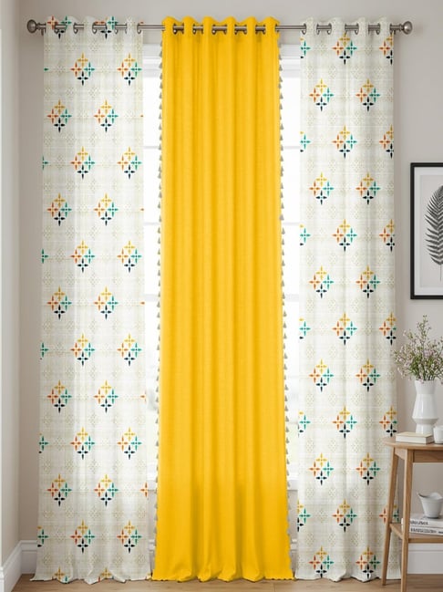 Urban Space Yellow Cotton Classic Curtains for Door - Set of 3-picture-20
