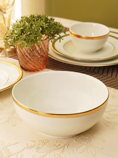 Buy Pure Home and Living White Gold Rim Ceramic Serving Bowl (250