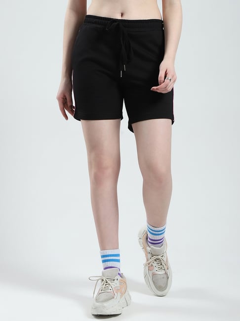 Monte Carlo Black Cotton Blend Solid Shorts