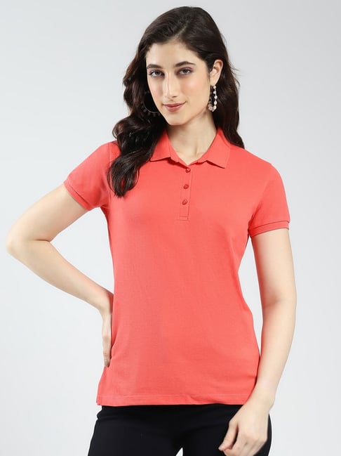 Monte Carlo Coral Cotton Solid T-Shirt-picture-17