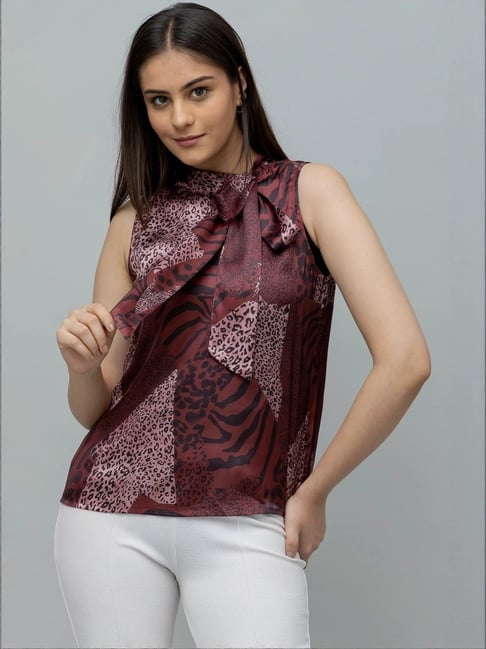 PURYS Maroon Printed Top-picture-35