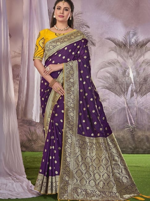 Manohari Purple Woven Saree With Unstitched Blouse-picture-15