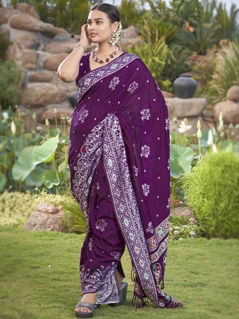 Manohari Purple Woven Saree With Unstitched Blouse-picture-37