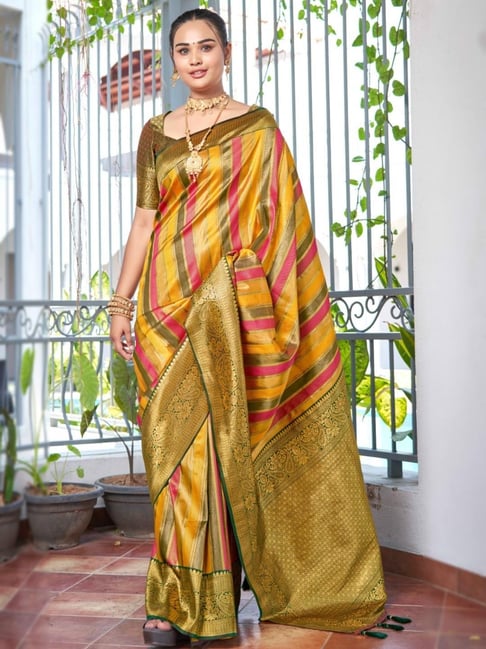 Manohari Multicolour Stripes Saree With Unstitched Blouse-picture-41