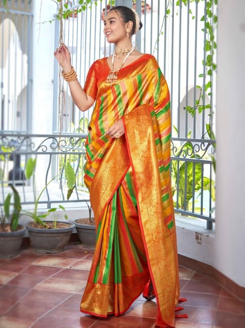Manohari Multicolour Stripes Saree With Unstitched Blouse