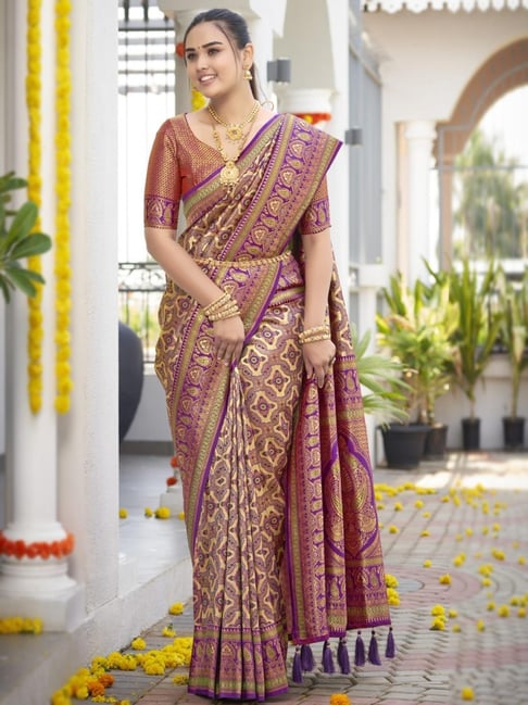 Manohari Purple Woven Saree With Unstitched Blouse-picture-42