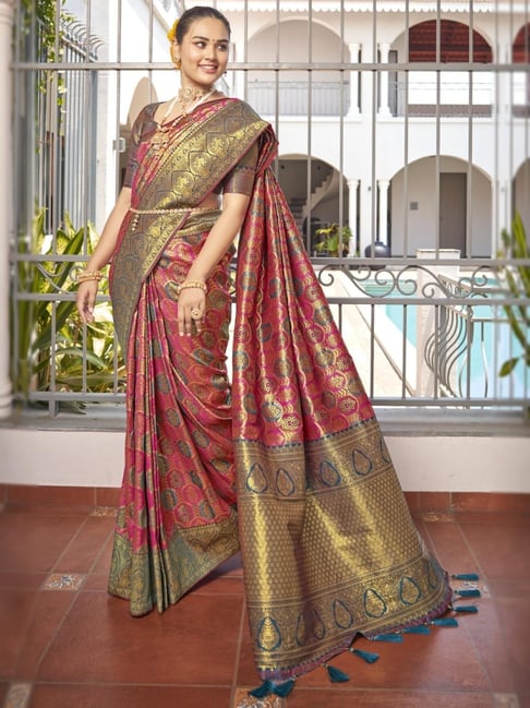 Manohari Pink Woven Saree With Unstitched Blouse-picture-19