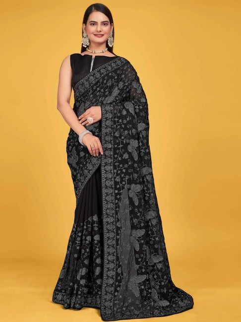 Manohari Black Embroidered Saree With Unstitched Blouse-picture-41