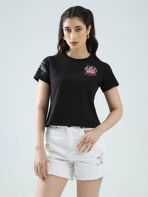 monte carlo Rock.It Black Cotton Blend Printed Short Sleeves Top-picture-47