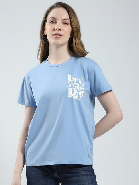 Monte Carlo Blue Cotton Blend Printed Top-picture-35