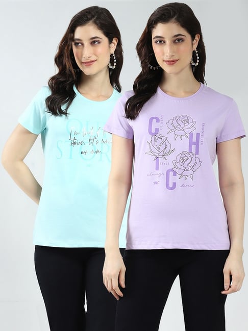 Monte Carlo Blue & Lavender Printed T-Shirt (Pack Of 2)-picture-21