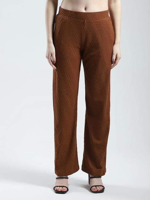 Monte Carlo Brown Cotton Blend Self Design Lowers