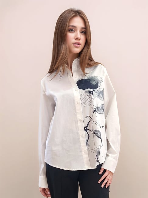 Zink London White Cotton Loose Fit Printed Shirt-picture-24