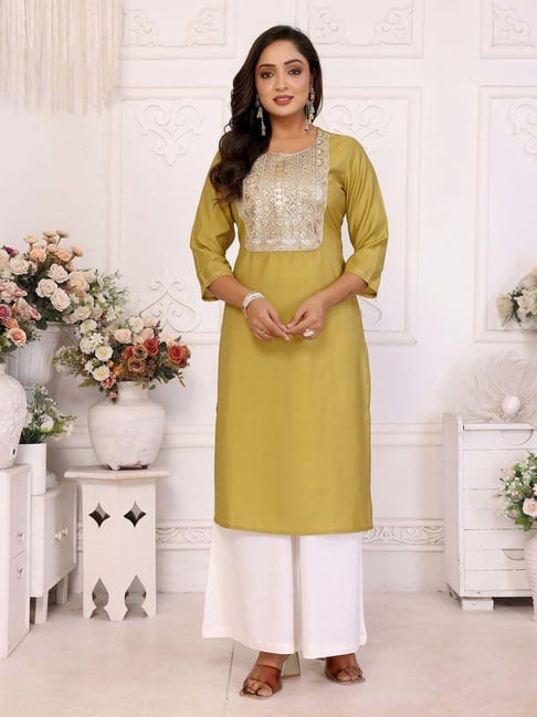 Rangita Mustard Regular Fit Embroidered Kurtas-picture-32