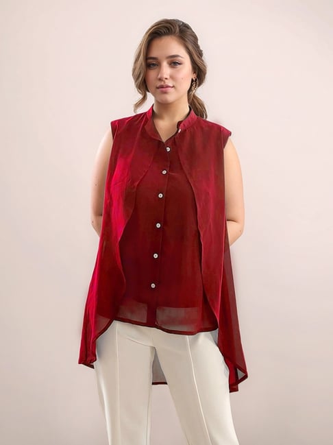 Zink London Maroon Loose Fit Top-picture-32