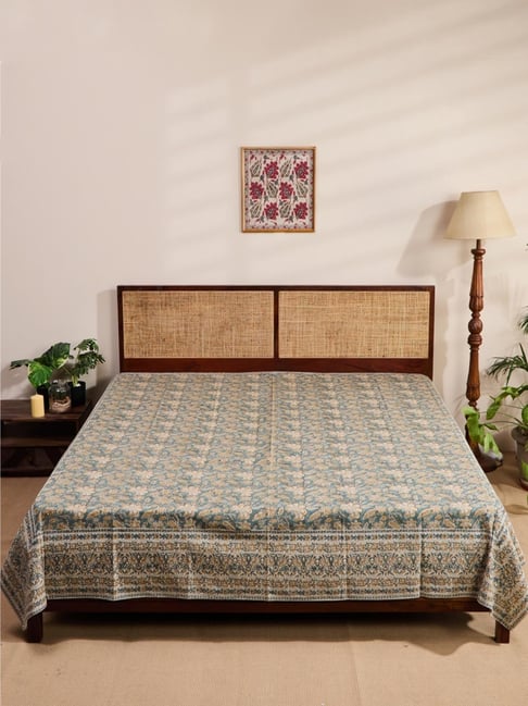 Fabindia Zaira Blue Cotton Printed 140 TC Double Bed Cover-picture-40