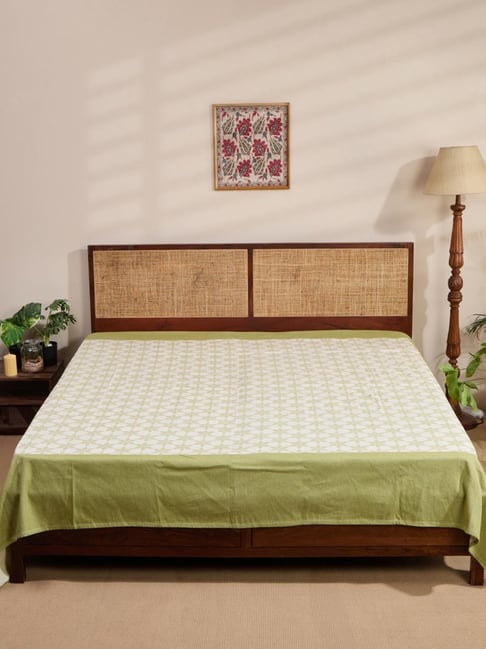 Fabindia Jarul Green Cotton Abstract 70 TC Double Bed Cover-picture-20