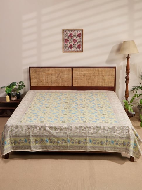 Fabindia Tarinika Green Cotton Printed 48 TC Double Bed Cover-picture-17