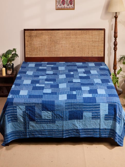 Fabindia Roshan Blue Cotton Embroidery 138 TC Single Bed Cover-picture-37
