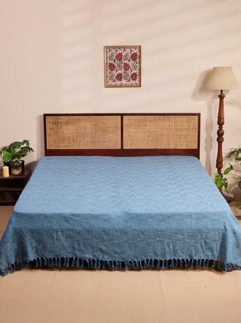 Fabindia Sangam Blue Cotton Woven 24 TC Double Bed Cover-picture-24