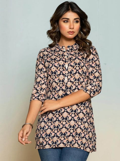 Autumnlane Uma Jet Black Printed Comfort Fit Short Kurta-picture-28
