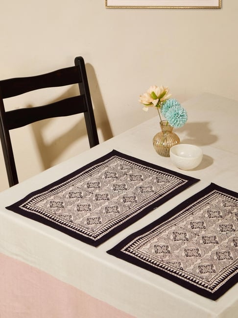Fabindia Bagh Black Cotton Printed Palcemat - Set of 6-image-25