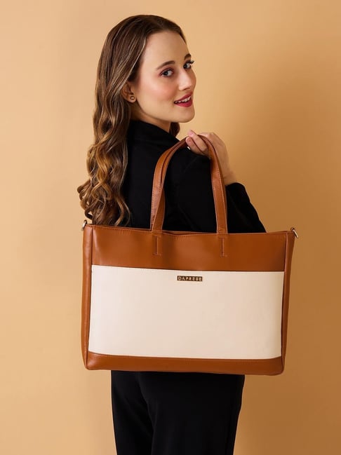 Caprese Ryma Beige Brown Laptop Bag