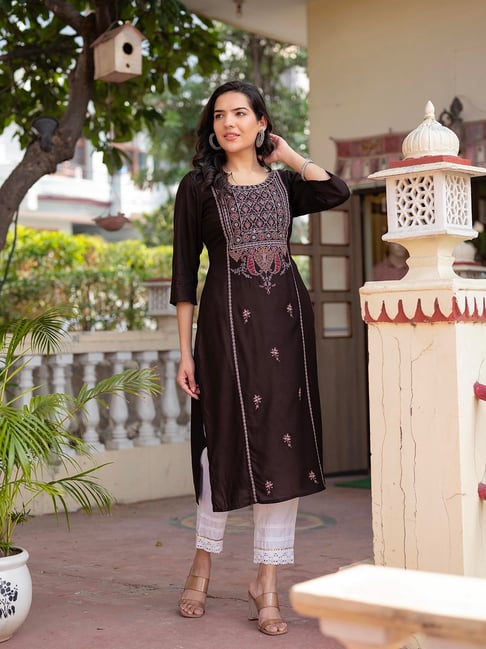 Juniper Brown Embroidered Kurta-picture-43